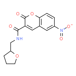 ChemSpider 2D Image | 6-Nitro-2-oxo-N-(tetrahydro-2-furanylmethyl)-2H-chromene-3-carboxamide | C15H14N2O6