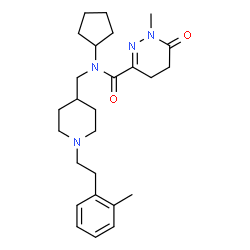 ChemSpider 2D Image | N-Cyclopentyl-1-methyl-N-({1-[2-(2-methylphenyl)ethyl]-4-piperidinyl}methyl)-6-oxo-1,4,5,6-tetrahydro-3-pyridazinecarboxamide | C26H38N4O2