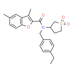 ChemSpider 2D Image | N-(1,1-Dioxidotetrahydro-3-thiophenyl)-N-(4-ethylbenzyl)-3,5-dimethyl-1-benzofuran-2-carboxamide | C24H27NO4S