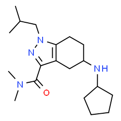 ChemSpider 2D Image | 5-(Cyclopentylamino)-1-isobutyl-N,N-dimethyl-4,5,6,7-tetrahydro-1H-indazole-3-carboxamide | C19H32N4O