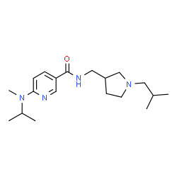 ChemSpider 2D Image | N-[(1-Isobutyl-3-pyrrolidinyl)methyl]-6-[isopropyl(methyl)amino]nicotinamide | C19H32N4O