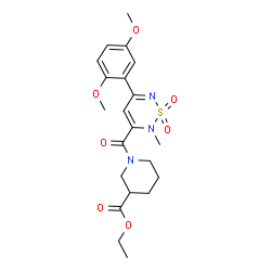 ChemSpider 2D Image | Ethyl 1-{[5-(2,5-dimethoxyphenyl)-2-methyl-1,1-dioxido-2H-1,2,6-thiadiazin-3-yl]carbonyl}-3-piperidinecarboxylate | C21H27N3O7S