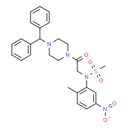 ChemSpider 2D Image | N-{2-[4-(Diphenylmethyl)-1-piperazinyl]-2-oxoethyl}-N-(2-methyl-5-nitrophenyl)methanesulfonamide | C27H30N4O5S