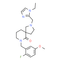 ChemSpider 2D Image | 2-[(1-Ethyl-1H-imidazol-2-yl)methyl]-7-(2-fluoro-5-methoxybenzyl)-2,7-diazaspiro[4.5]decan-6-one | C22H29FN4O2