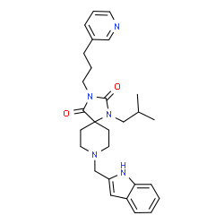 ChemSpider 2D Image | 8-(1H-Indol-2-ylmethyl)-1-isobutyl-3-[3-(3-pyridinyl)propyl]-1,3,8-triazaspiro[4.5]decane-2,4-dione | C28H35N5O2