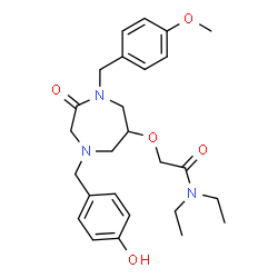 ChemSpider 2D Image | N,N-Diethyl-2-{[4-(4-hydroxybenzyl)-1-(4-methoxybenzyl)-2-oxo-1,4-diazepan-6-yl]oxy}acetamide | C26H35N3O5