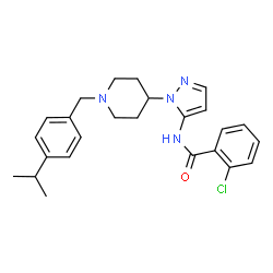 ChemSpider 2D Image | 2-Chloro-N-{1-[1-(4-isopropylbenzyl)-4-piperidinyl]-1H-pyrazol-5-yl}benzamide | C25H29ClN4O