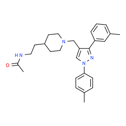 ChemSpider 2D Image | N-[2-(1-{[3-(3-Methylphenyl)-1-(4-methylphenyl)-1H-pyrazol-4-yl]methyl}-4-piperidinyl)ethyl]acetamide | C27H34N4O