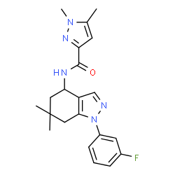 ChemSpider 2D Image | N-[1-(3-Fluorophenyl)-6,6-dimethyl-4,5,6,7-tetrahydro-1H-indazol-4-yl]-1,5-dimethyl-1H-pyrazole-3-carboxamide | C21H24FN5O