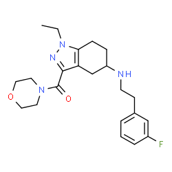 ChemSpider 2D Image | (1-Ethyl-5-{[2-(3-fluorophenyl)ethyl]amino}-4,5,6,7-tetrahydro-1H-indazol-3-yl)(4-morpholinyl)methanone | C22H29FN4O2