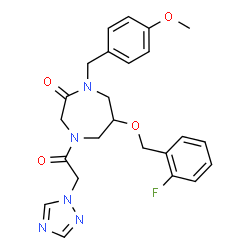 ChemSpider 2D Image | 6-[(2-Fluorobenzyl)oxy]-1-(4-methoxybenzyl)-4-(1H-1,2,4-triazol-1-ylacetyl)-1,4-diazepan-2-one | C24H26FN5O4