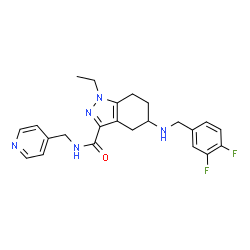 ChemSpider 2D Image | 5-[(3,4-Difluorobenzyl)amino]-1-ethyl-N-(4-pyridinylmethyl)-4,5,6,7-tetrahydro-1H-indazole-3-carboxamide | C23H25F2N5O