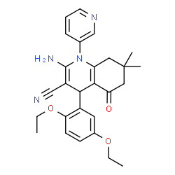 ChemSpider 2D Image | 2-Amino-4-(2,5-diethoxyphenyl)-7,7-dimethyl-5-oxo-1-(3-pyridinyl)-1,4,5,6,7,8-hexahydro-3-quinolinecarbonitrile | C27H30N4O3