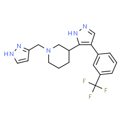 ChemSpider 2D Image | 1-(1H-Pyrazol-3-ylmethyl)-3-{4-[3-(trifluoromethyl)phenyl]-1H-pyrazol-5-yl}piperidine | C19H20F3N5
