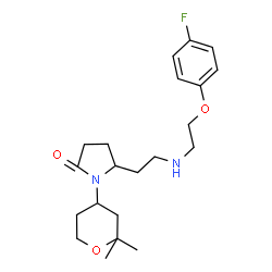 ChemSpider 2D Image | 1-(2,2-Dimethyltetrahydro-2H-pyran-4-yl)-5-(2-{[2-(4-fluorophenoxy)ethyl]amino}ethyl)-2-pyrrolidinone | C21H31FN2O3