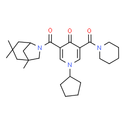 ChemSpider 2D Image | 1-Cyclopentyl-3-(1-piperidinylcarbonyl)-5-[(1,3,3-trimethyl-6-azabicyclo[3.2.1]oct-6-yl)carbonyl]-4(1H)-pyridinone | C27H39N3O3