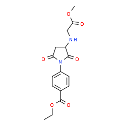 ChemSpider 2D Image | Ethyl 4-{3-[(2-methoxy-2-oxoethyl)amino]-2,5-dioxo-1-pyrrolidinyl}benzoate | C16H18N2O6