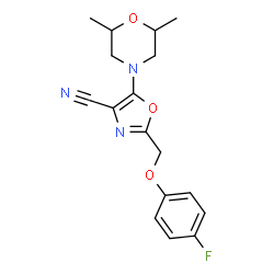 ChemSpider 2D Image | 5-(2,6-Dimethyl-4-morpholinyl)-2-[(4-fluorophenoxy)methyl]-1,3-oxazole-4-carbonitrile | C17H18FN3O3