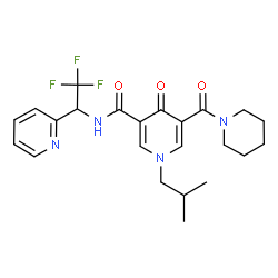 ChemSpider 2D Image | 1-Isobutyl-4-oxo-5-(1-piperidinylcarbonyl)-N-[2,2,2-trifluoro-1-(2-pyridinyl)ethyl]-1,4-dihydro-3-pyridinecarboxamide | C23H27F3N4O3