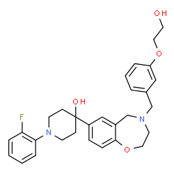 ChemSpider 2D Image | 1-(2-Fluorophenyl)-4-{4-[3-(2-hydroxyethoxy)benzyl]-2,3,4,5-tetrahydro-1,4-benzoxazepin-7-yl}-4-piperidinol | C29H33FN2O4