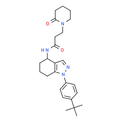 ChemSpider 2D Image | N-{1-[4-(2-Methyl-2-propanyl)phenyl]-4,5,6,7-tetrahydro-1H-indazol-4-yl}-3-(2-oxo-1-piperidinyl)propanamide | C25H34N4O2