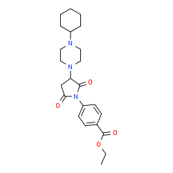 ChemSpider 2D Image | Ethyl 4-[3-(4-cyclohexyl-1-piperazinyl)-2,5-dioxo-1-pyrrolidinyl]benzoate | C23H31N3O4
