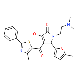 ChemSpider 2D Image | 1-[2-(Dimethylamino)ethyl]-3-hydroxy-5-(5-methyl-2-furyl)-4-[(4-methyl-2-phenyl-1,3-thiazol-5-yl)carbonyl]-1,5-dihydro-2H-pyrrol-2-one | C24H25N3O4S