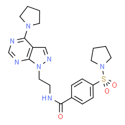 ChemSpider 2D Image | N-{2-[4-(1-Pyrrolidinyl)-1H-pyrazolo[3,4-d]pyrimidin-1-yl]ethyl}-4-(1-pyrrolidinylsulfonyl)benzamide | C22H27N7O3S