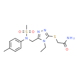 ChemSpider 2D Image | 2-[(4-Ethyl-5-{[(4-methylphenyl)(methylsulfonyl)amino]methyl}-4H-1,2,4-triazol-3-yl)sulfanyl]acetamide | C15H21N5O3S2