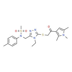 ChemSpider 2D Image | N-[(4-Ethyl-5-{[2-oxo-2-(1,2,5-trimethyl-1H-pyrrol-3-yl)ethyl]sulfanyl}-4H-1,2,4-triazol-3-yl)methyl]-N-(4-methylphenyl)methanesulfonamide | C22H29N5O3S2