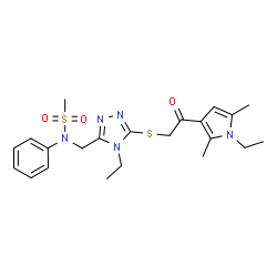 ChemSpider 2D Image | N-[(4-Ethyl-5-{[2-(1-ethyl-2,5-dimethyl-1H-pyrrol-3-yl)-2-oxoethyl]sulfanyl}-4H-1,2,4-triazol-3-yl)methyl]-N-phenylmethanesulfonamide | C22H29N5O3S2