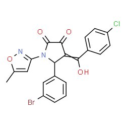 ChemSpider 2D Image | 5-(3-Bromophenyl)-4-[(4-chlorophenyl)(hydroxy)methylene]-1-(5-methyl-1,2-oxazol-3-yl)-2,3-pyrrolidinedione | C21H14BrClN2O4
