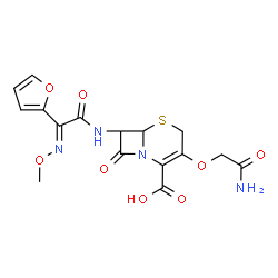 ChemSpider 2D Image | 3-(2-Amino-2-oxoethoxy)-7-{[(2E)-2-(2-furyl)-2-(methoxyimino)acetyl]amino}-8-oxo-5-thia-1-azabicyclo[4.2.0]oct-2-ene-2-carboxylic acid | C16H16N4O8S