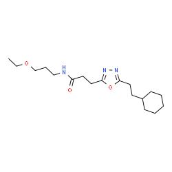 ChemSpider 2D Image | 3-[5-(2-Cyclohexylethyl)-1,3,4-oxadiazol-2-yl]-N-(3-ethoxypropyl)propanamide | C18H31N3O3