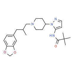 ChemSpider 2D Image | N-(1-{1-[3-(1,3-Benzodioxol-5-yl)-2-methylpropyl]-4-piperidinyl}-1H-pyrazol-5-yl)-2,2-dimethylpropanamide | C24H34N4O3