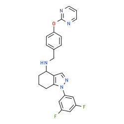 ChemSpider 2D Image | 1-(3,5-Difluorophenyl)-N-[4-(2-pyrimidinyloxy)benzyl]-4,5,6,7-tetrahydro-1H-indazol-4-amine | C24H21F2N5O
