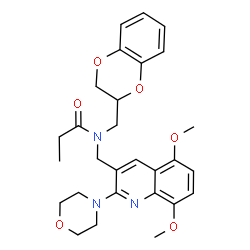 ChemSpider 2D Image | N-(2,3-Dihydro-1,4-benzodioxin-2-ylmethyl)-N-{[5,8-dimethoxy-2-(4-morpholinyl)-3-quinolinyl]methyl}propanamide | C28H33N3O6