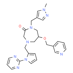 ChemSpider 2D Image | 1-[(1-Methyl-1H-pyrazol-4-yl)methyl]-6-(3-pyridinylmethoxy)-4-{[1-(2-pyrimidinyl)-1H-pyrrol-2-yl]methyl}-1,4-diazepan-2-one | C25H28N8O2