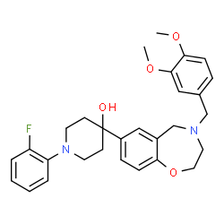 ChemSpider 2D Image | 4-[4-(3,4-Dimethoxybenzyl)-2,3,4,5-tetrahydro-1,4-benzoxazepin-7-yl]-1-(2-fluorophenyl)-4-piperidinol | C29H33FN2O4