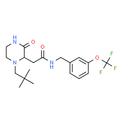 ChemSpider 2D Image | 2-[1-(2,2-Dimethylpropyl)-3-oxo-2-piperazinyl]-N-[3-(trifluoromethoxy)benzyl]acetamide | C19H26F3N3O3