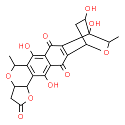 ChemSpider 2D Image | 5,15,19,23-Tetrahydroxy-13,20-dimethyl-8,12,21-trioxahexacyclo[17.2.2.0~2,18~.0~4,16~.0~6,14~.0~7,11~]tricosa-2(18),4(16),5,14-tetraene-3,9,17-trione | C22H20O10