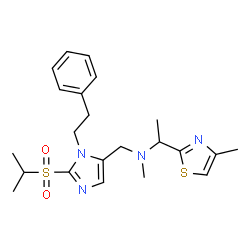 ChemSpider 2D Image | N-{[2-(Isopropylsulfonyl)-1-(2-phenylethyl)-1H-imidazol-5-yl]methyl}-N-methyl-1-(4-methyl-1,3-thiazol-2-yl)ethanamine | C22H30N4O2S2