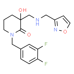 ChemSpider 2D Image | 1-(3,4-Difluorobenzyl)-3-hydroxy-3-{[(1,2-oxazol-3-ylmethyl)amino]methyl}-2-piperidinone | C17H19F2N3O3