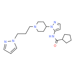 ChemSpider 2D Image | N-(1-{1-[3-(1H-Pyrazol-1-yl)propyl]-4-piperidinyl}-1H-pyrazol-5-yl)cyclopentanecarboxamide | C20H30N6O