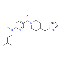 ChemSpider 2D Image | {6-[Methyl(3-methylbutyl)amino]-3-pyridinyl}[4-(1H-pyrazol-1-ylmethyl)-1-piperidinyl]methanone | C21H31N5O