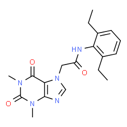 ChemSpider 2D Image | N-(2,6-Diethylphenyl)-2-(1,3-dimethyl-2,6-dioxo-1,2,3,6-tetrahydro-7H-purin-7-yl)acetamide | C19H23N5O3