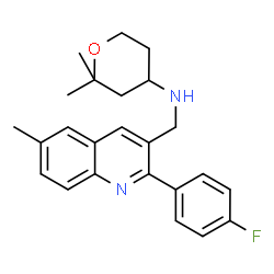 ChemSpider 2D Image | N-{[2-(4-Fluorophenyl)-6-methyl-3-quinolinyl]methyl}-2,2-dimethyltetrahydro-2H-pyran-4-amine | C24H27FN2O