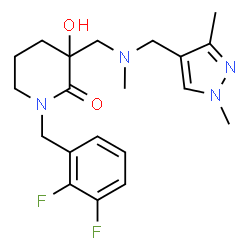 ChemSpider 2D Image | 1-(2,3-Difluorobenzyl)-3-({[(1,3-dimethyl-1H-pyrazol-4-yl)methyl](methyl)amino}methyl)-3-hydroxy-2-piperidinone | C20H26F2N4O2