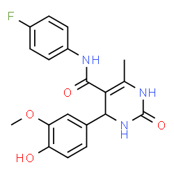 ChemSpider 2D Image | N-(4-Fluorophenyl)-4-(4-hydroxy-3-methoxyphenyl)-6-methyl-2-oxo-1,2,3,4-tetrahydro-5-pyrimidinecarboxamide | C19H18FN3O4