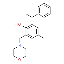 ChemSpider 2D Image | 3,4-Dimethyl-2-(4-morpholinylmethyl)-6-(1-phenylethyl)phenol | C21H27NO2